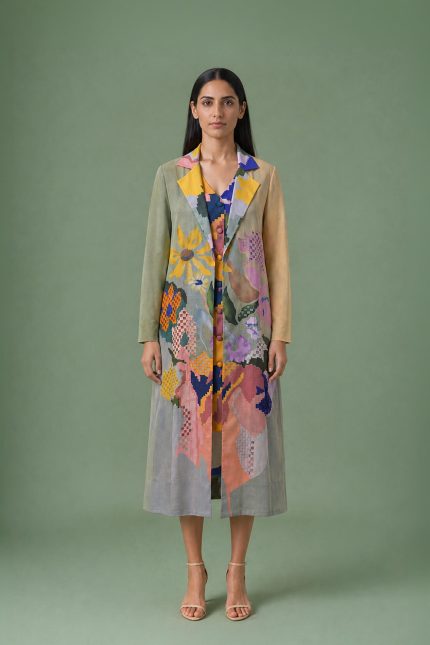 Ikat Cutwork Long Jacket & Dress Set