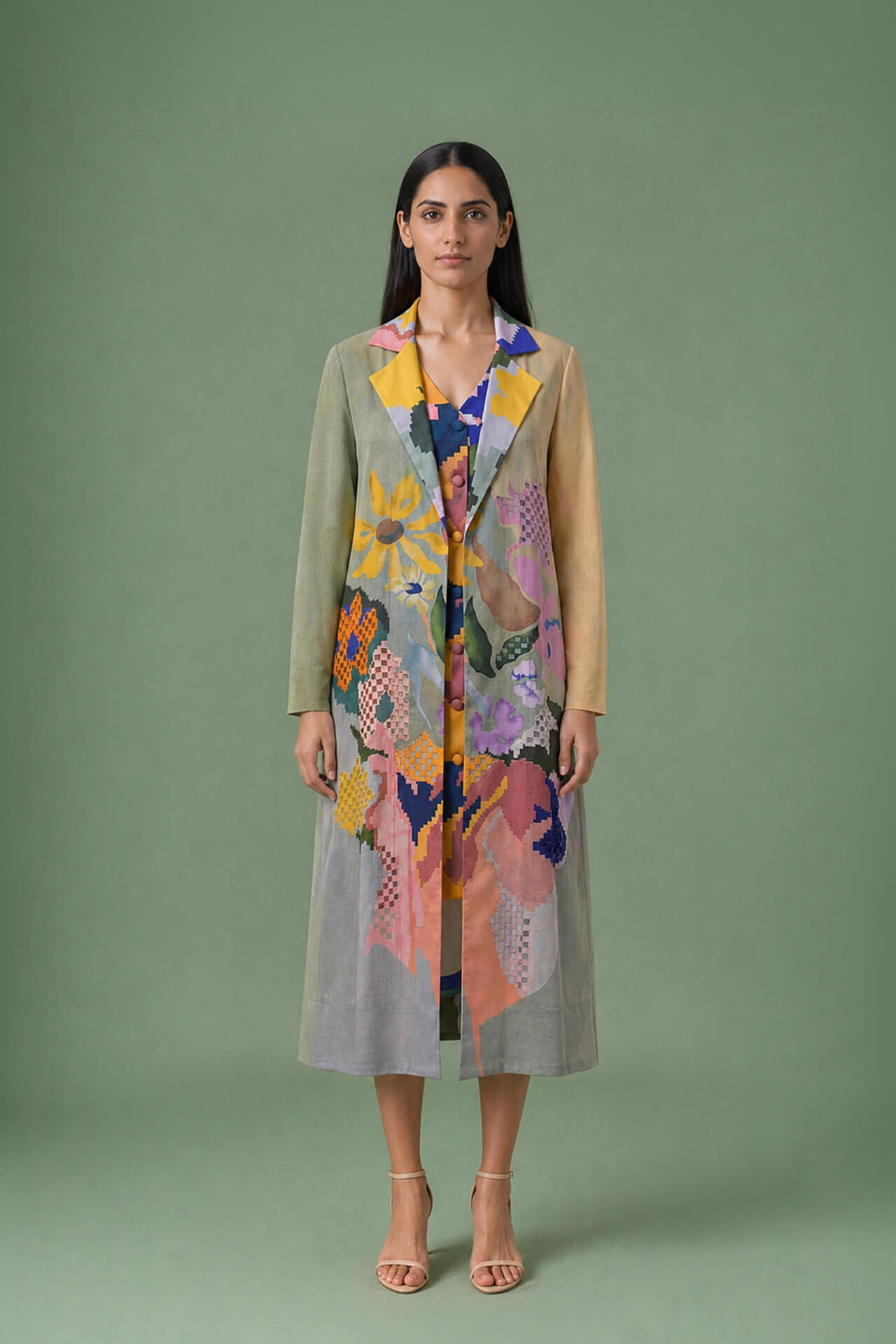 BWS00344-D-204-1-MS-480-CWK_01 Ikat Cutwork Long Jacket & Dress Set - Image 1