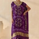 Purple Bandhani Golden Tasel Kaftan