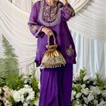 Vibrant Purple Embroidered YokeShort Kurta with Inner & Drape Skirt