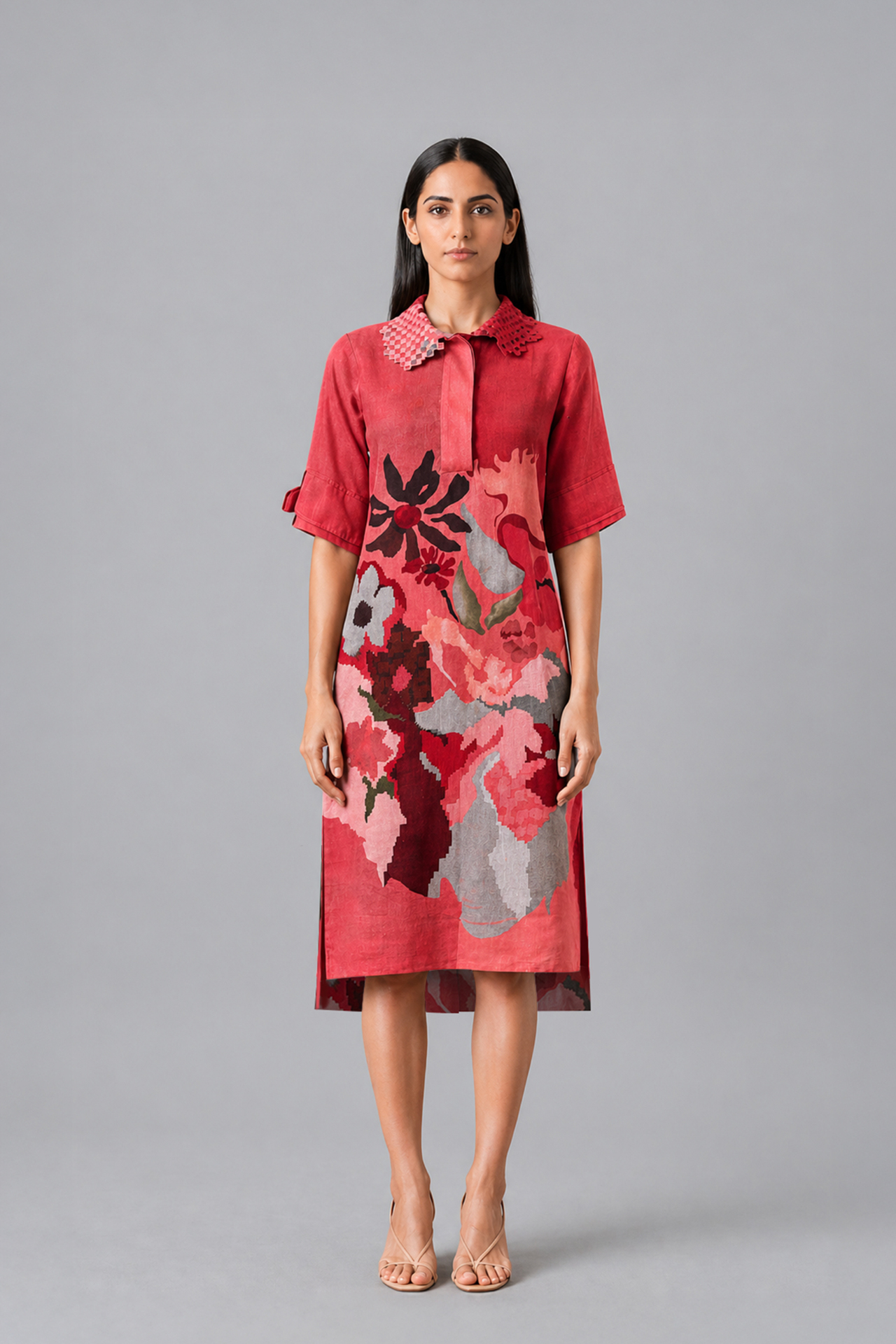 BWS00344-D-204-10-MS-797-CWK_01 Ikat Cutwork High-Low Dress - Image 1
