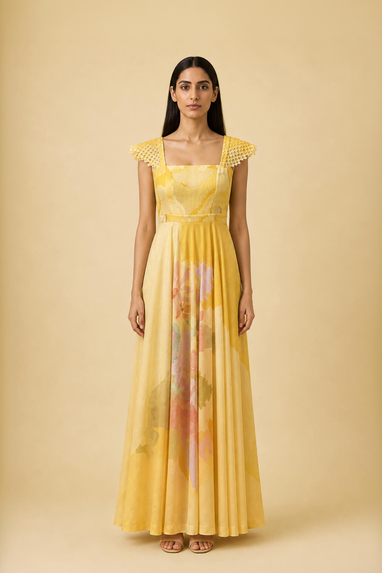 BWS00344-D-204-7-MS-805-CWK_01 Ikat Cutwork Gown Dress - Image 1
