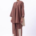 Brown Hand Embroidered Dual Fabric high-low Tunic
