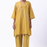 Ochre Hand Embroidered V-Neck Tunic