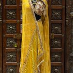Mustard Yellow Embroidered Bandhani Saree