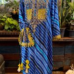 Blue Leheriya Green Embroidered Yoke Kurta With Harem Pant & Potli