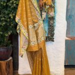 Mustard Kota Tissue Floral Jaal Weave Paithani Border Saree with Unstitched Blouse