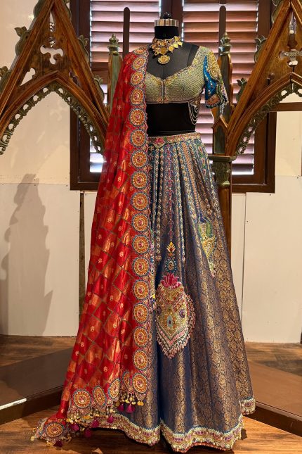 Blue Banarasi Embroidered Lehenga
