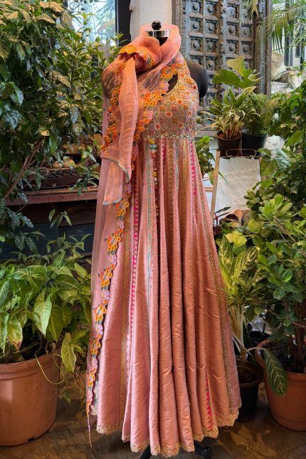 Rose Pink Embroidered Multi-Panel Anarkali Set