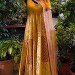 Mustard Yellow Banarasi Multi-Embroidered Panel Anarkali Set