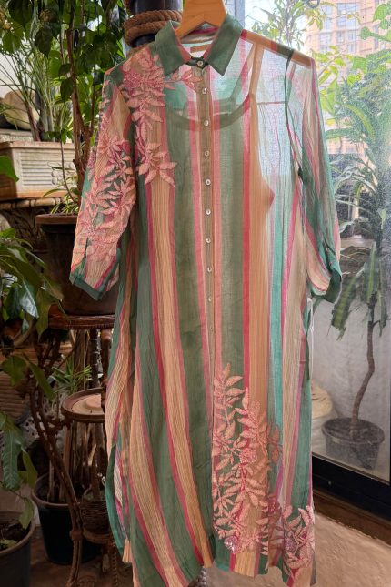 Mint Green with Off-white Multi-stripped Applic Dress