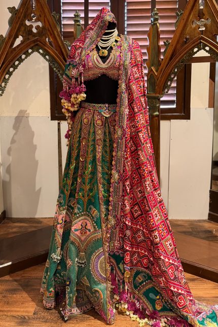 Green Multi-Colour Heavy Embroidered Lehenga