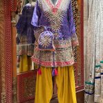 Purple V- Neck Highlighted Short Kurta with Farshi Salwar