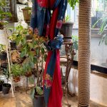 Red Floral Gold Checks Printed Blue Border Saree