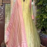 Pista Green Bird Embroidered Yoke Side kali kurta with Pants & Dupatta