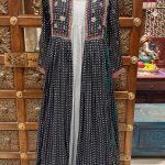 Black Bandhani Printed Embroidered Long Jacket with Grey Kurta & Churidar