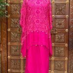 Pink Short Bandhani Printed High-Low Kaftan with Flap Dhoti
