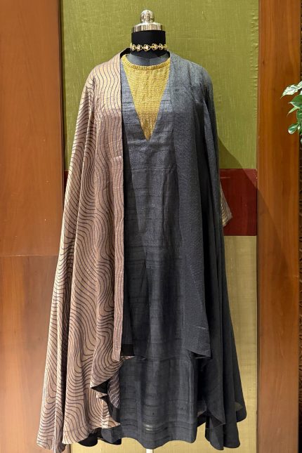 Black Double Layer Inner With Black Banarasi Jacket