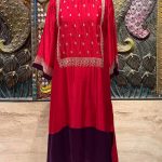 Red Square Neck Embroidered Yoke with Purple Border Kurta Set