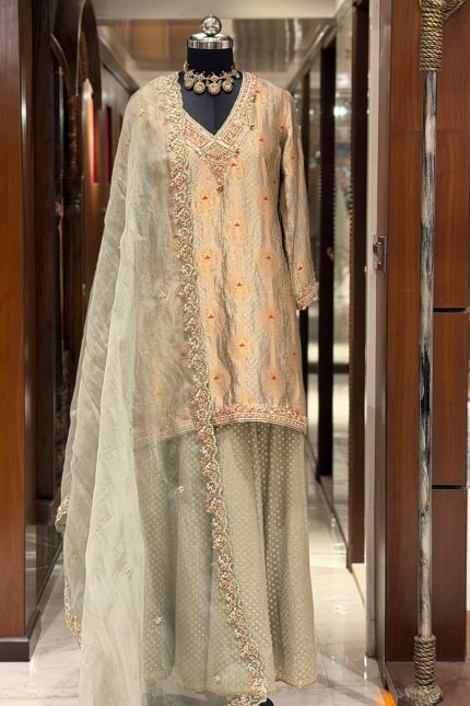 Sage Green Banarasi Short kurta Set