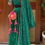 Leaf Green Highlighted Skirt with Blouse & Dupatta
