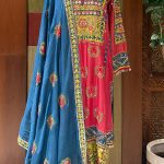Pink & Yellow Embroidered Yoke Kurta with Lime Green Pant & Blue Dupatta