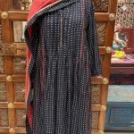 Black Bandhani Printed V-Neck Kurta with Pants & Red Printed Dupatta