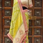 Pista Green Embroidered Bandhani Saree with Ivory Blouse