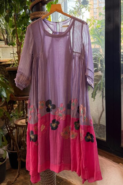Purple & Pink Floral Applic Dress