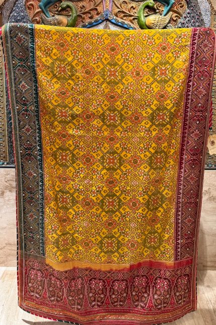 Mustard Yellow Embroidered Patola Dupatta