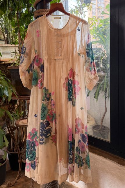 Off-white Pleated Yoke Floral Printed Dress