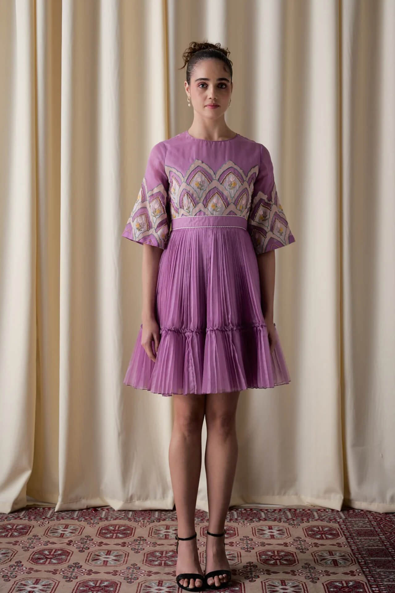 5 Purple Silk Organza Hand Embroidered Dress - Image 1