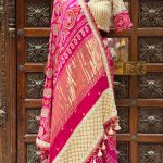 Pink Embroidered Bandhani Saree with Cream Blouse