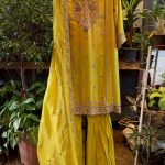 Lime Green Highlighted Yoke Short Kurta with Sharara & Dupatta