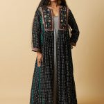 Black Bandhani Printed Embroidered Long Jacket with Grey Kurta & Churidar