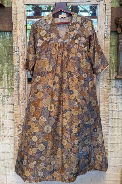 Grey V-neck Multi-printed Long Dress
