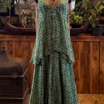 Green Printed V-neck High-low Short Kurta with Flared Palazzos & Beige Tissue Dupatta