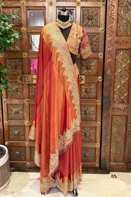 Orange Heavy Highlighted Border Banarasi Saree