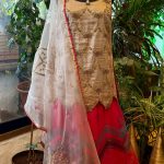 Golden Tissue Highlighted Short Kurta with Flared Printed Palazzo & Dupatta
