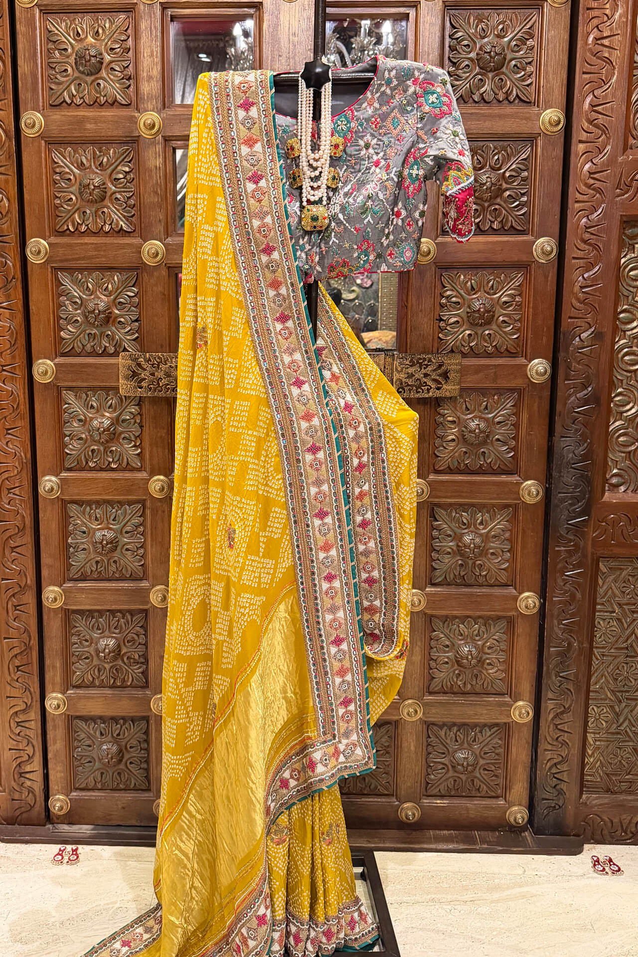 1 Mustard Yellow Border Highlighted Bandhani Saree - Image 1