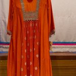 Orange Embroidered Yoke Gathered A-line Kurta Set