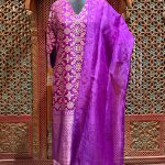 Purple Banarasi Kurta with Pants & Organza Dupatta
