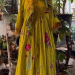 Lime Green Printed Pleated Yoke Kurta & Pants