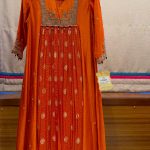 Orange Long Embroidered Yoke Gathered A-line Kurta