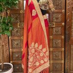 Red with Orange Heavy Embroidered Border Highlighted Pallu Banarasi Saree