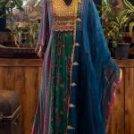 Navy Blue Embroidered Yoke Printed Kurta with Pants & Dupatta