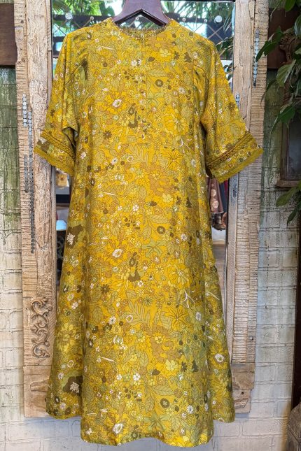 Mustard Yellow Printed Kurta with Pants
