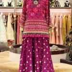 Pink & Purple Embroidered Short Kurta with Bandhani Skirt