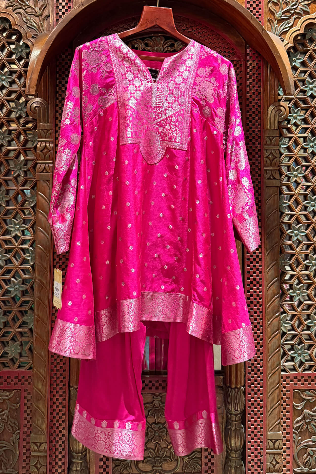 4 Pink Banarasi Kurta with Farshi Salwar - Image 1