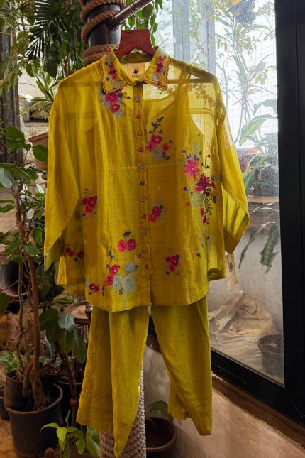 Lime Green Floral Embroidered Co-ord Set